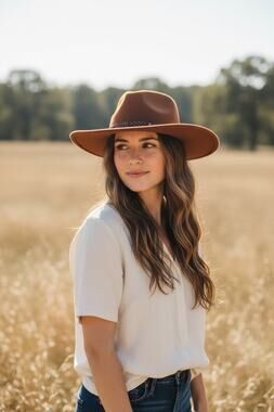 Bollman 100% Wool Large Brim Hat With Band Accent Boho Festival Made in USA